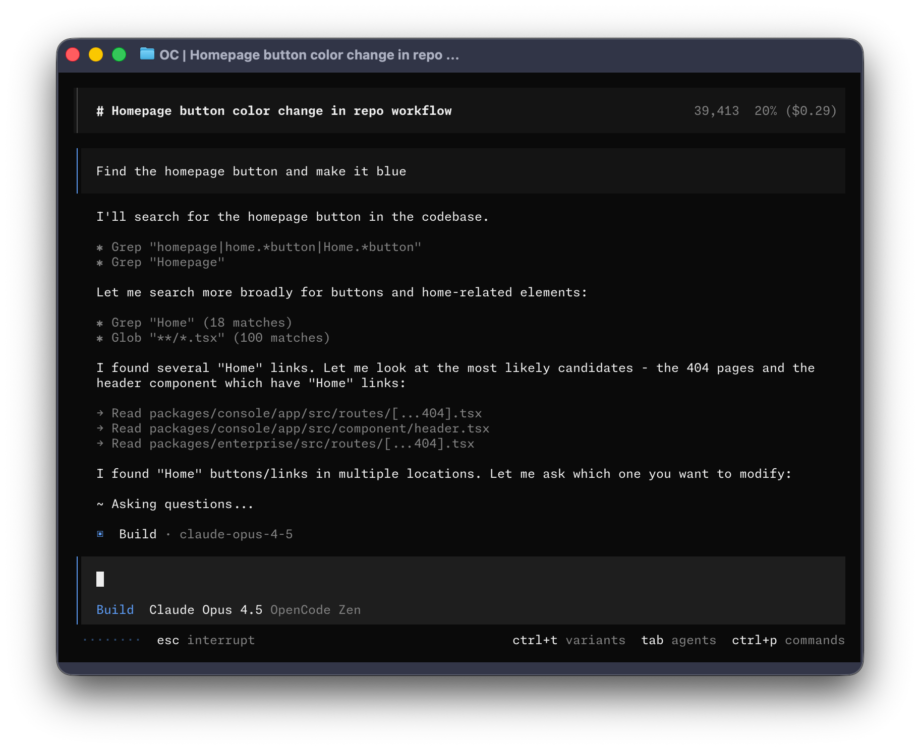 Fring TUI with the opencode theme